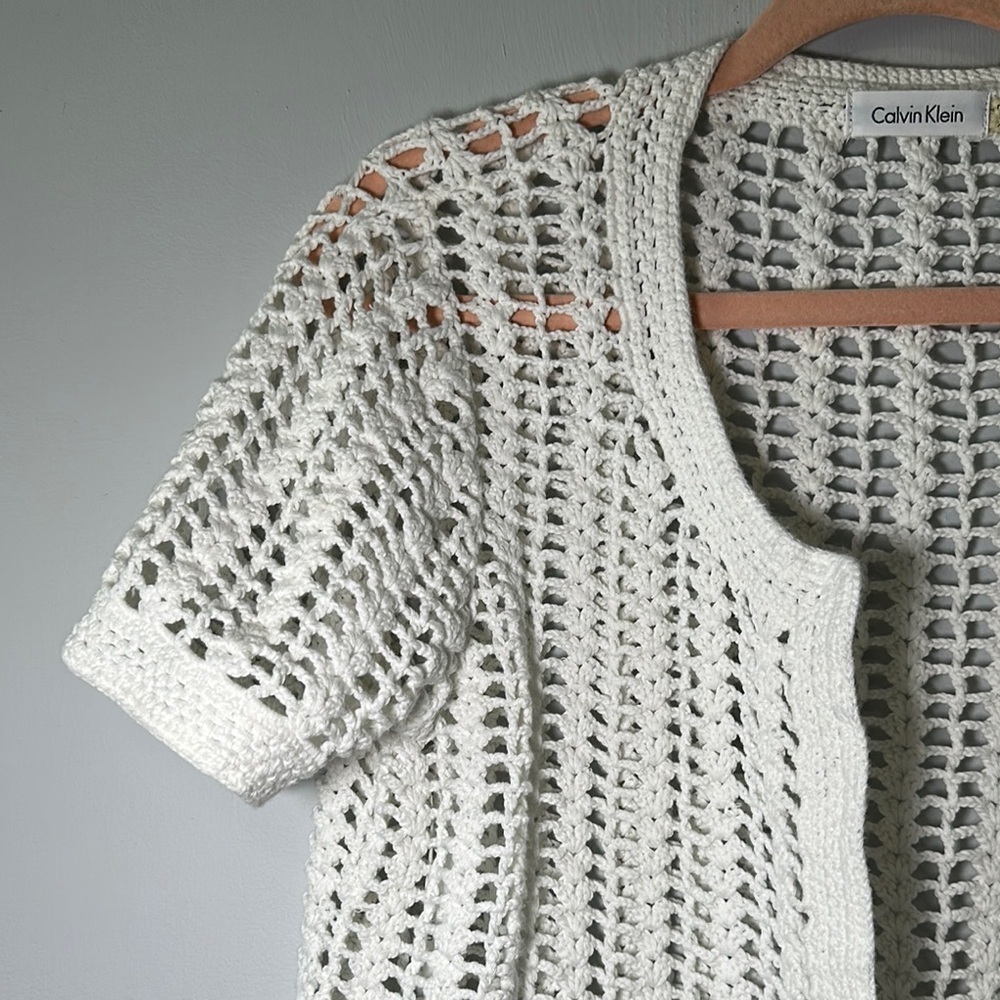 Calvin Klein White Open-Front Cardigan Short Sleeve Sweater Size X-Large - Picture 3 of 8